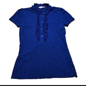 Lilly Pulitzer Womens XS Ruffle Henley Academia Tennis Preppy 100% Pima Cotton
